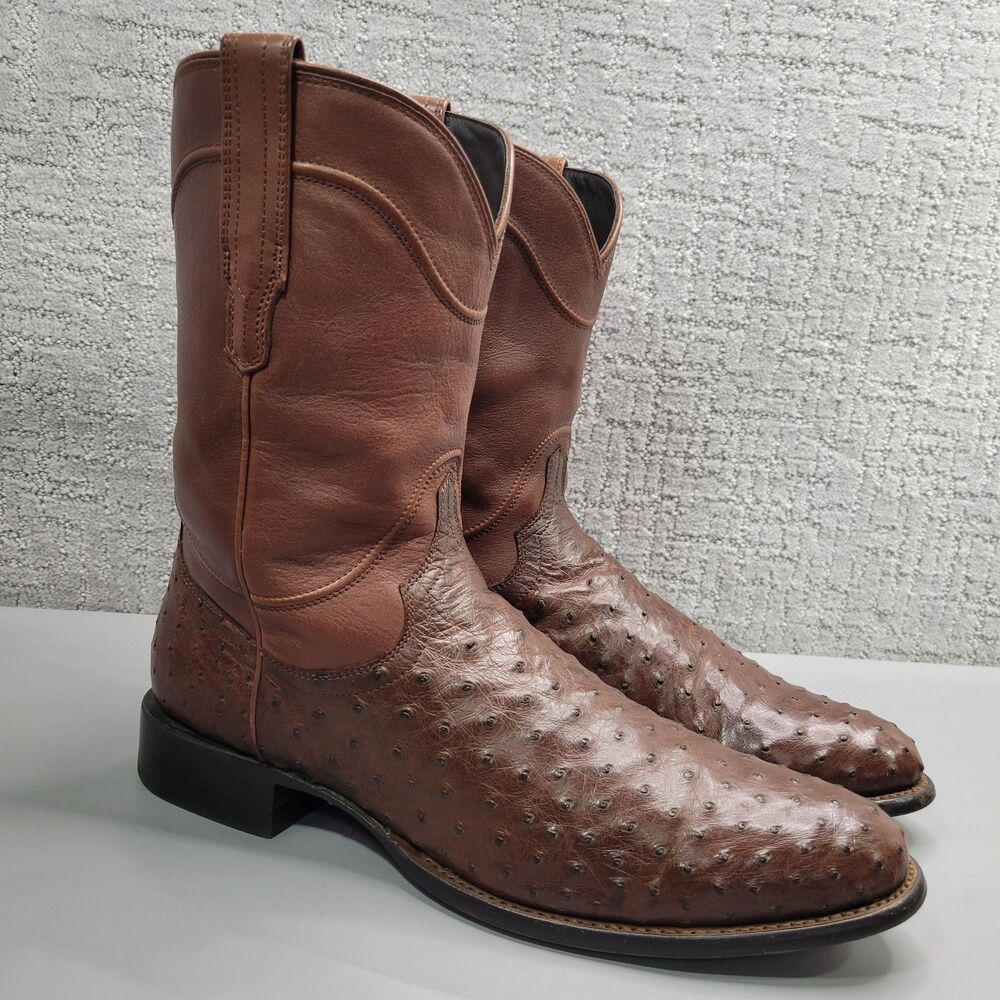 Tecovas The Earl Mens Size US 13D Hazelnut Ostrich Leather Pull-On Roper Boots - Picture 7 of 13
